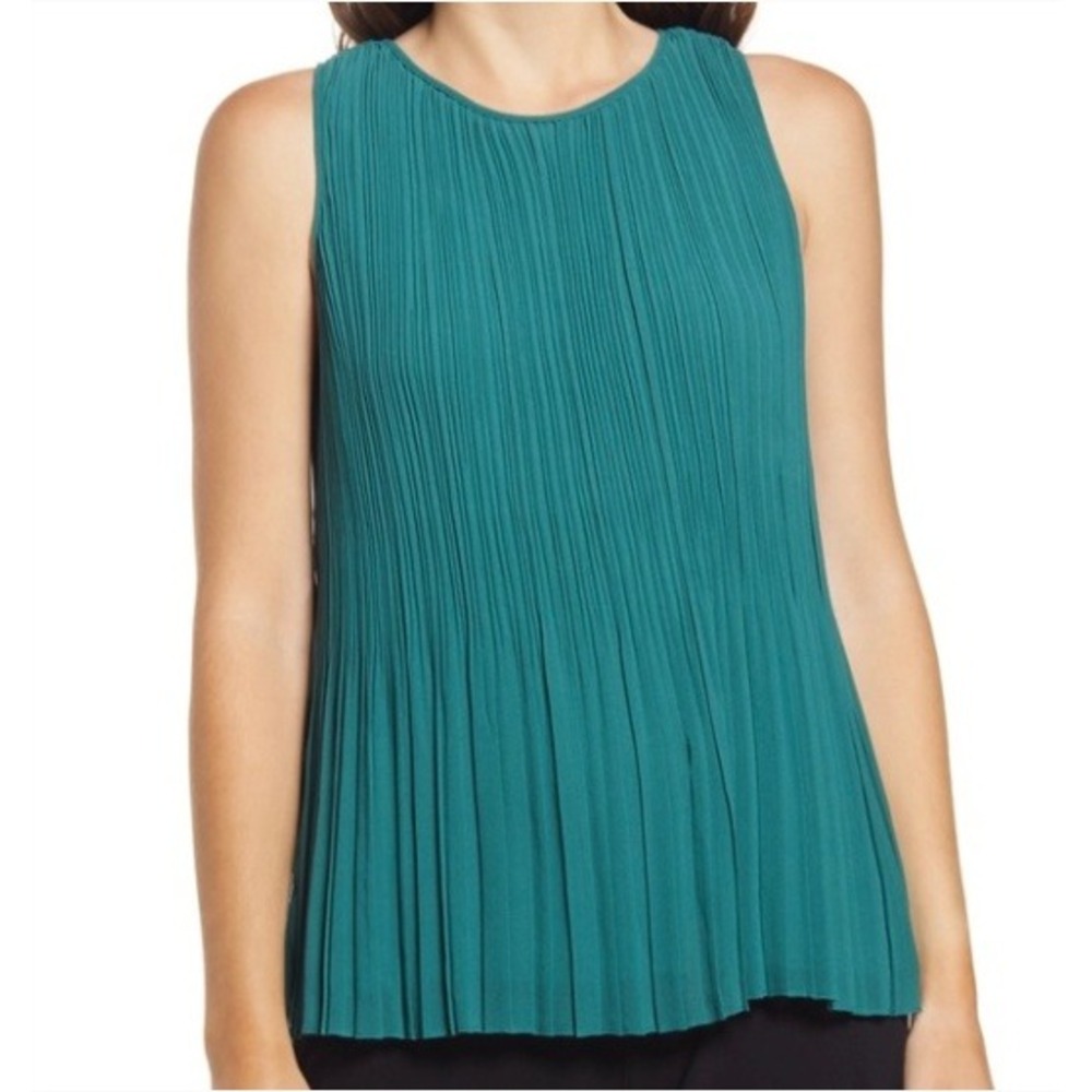 Halogen Nordstrom Pleated Sleeveless Top Georgette‎ Green Crew Neck S NWT
